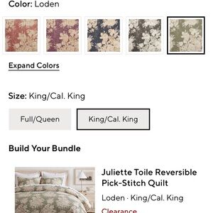 Juliette Toile Reversible Pick-Stitch Quilt - Loden king quilt, standard shams